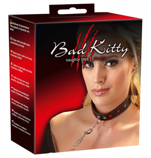 Узкий ошейник с сердечками и поводком-цепочкой