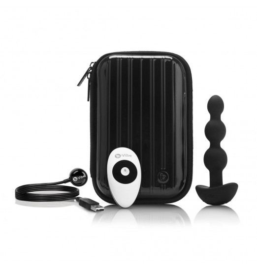 Чёрная анальная виброёлочка TRIPLET ANAL BEADS BLACK - 14 см.