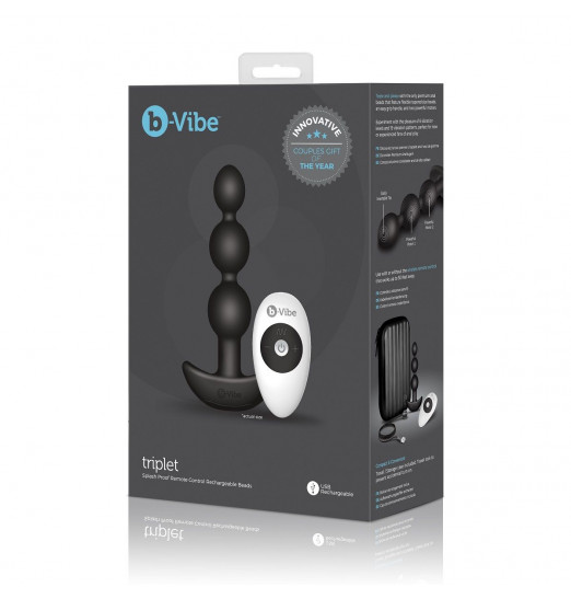 Чёрная анальная виброёлочка TRIPLET ANAL BEADS BLACK - 14 см.