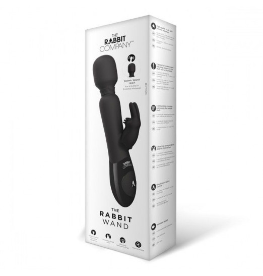 Чёрный жезловый вибратор с клиторальным отростком Wand Rabbit