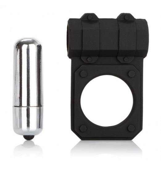 Чёрное эрекционное кольцо с вибропулей Silicone Lovers Gear Enhancer