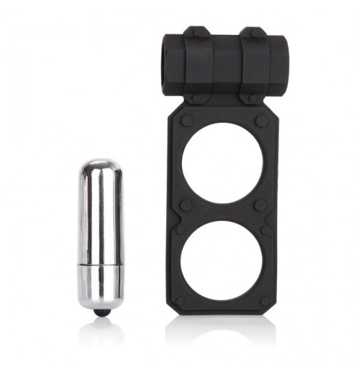 Чёрное эрекционное кольцо с вибрацией и подхватом мошонки Silicone Lovers Gear Figure 8 Enhancer