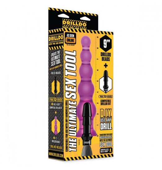 Фиолетовая анальная елка для DRILLDO в комплекте с бит-адаптером - 20 см.