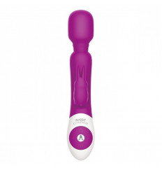 Ярко-розовый жезловый вибратор с клиторальным отростком Wand Rabbit