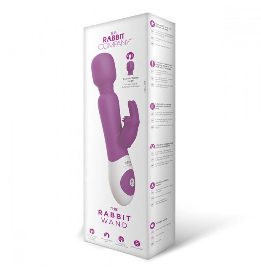 Ярко-розовый жезловый вибратор с клиторальным отростком Wand Rabbit