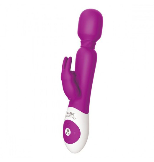 Ярко-розовый жезловый вибратор с клиторальным отростком Wand Rabbit