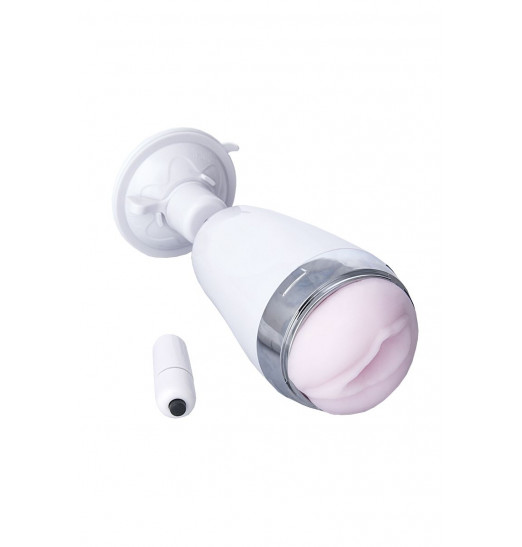 Мастурбатор-вагина в белой колбе с присоской и встраиваемой вибропулей
