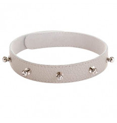 Белый кожаный ошейник с фурнитурой со стразами