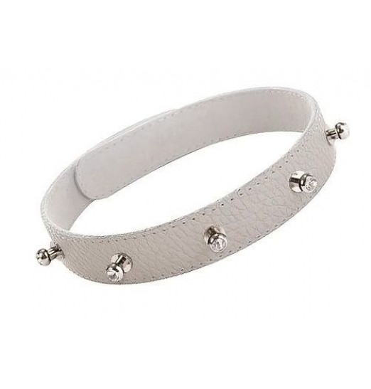 Белый кожаный ошейник с фурнитурой со стразами Белый кожаный ошейник с фурнитурой со стразами