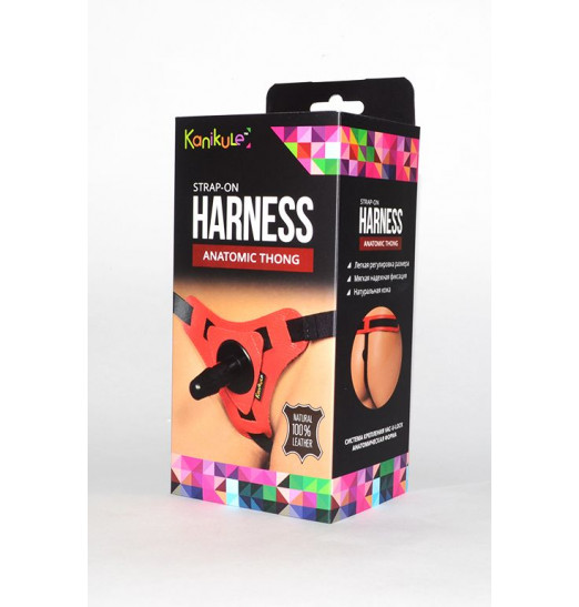Красно-черные трусики с плугом Kanikule Strap-on Harness Anatomic Thong