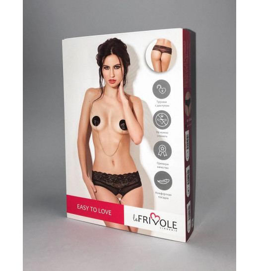 Чёрные высокие трусики-стринги с доступом и нежным кружевом