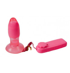 Розово-красная анальная пробка с вибрацией - 10 см.