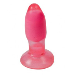 Розово-красная анальная пробка с вибрацией - 10 см.