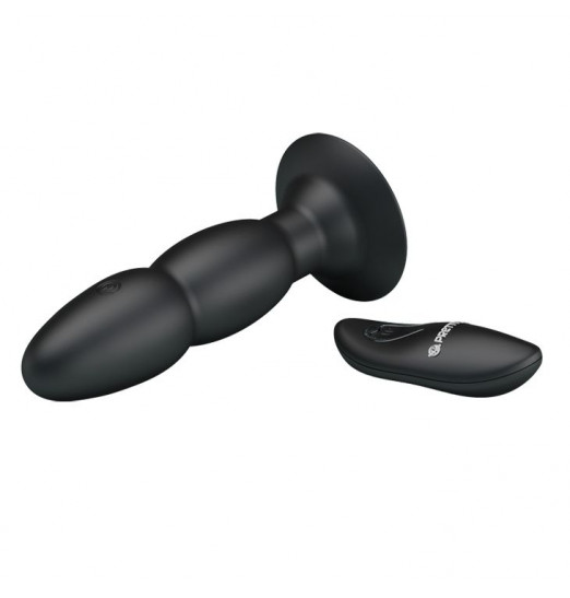 Анальная пробка с вибрацией, ротацией у основания и дистанционным управлением - 13,5 см.