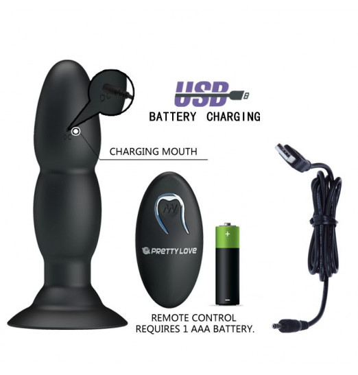 Анальная пробка с вибрацией, ротацией у основания и дистанционным управлением - 13,5 см.