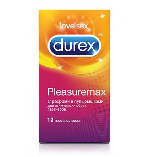 Рельефные презервативы с точками и рёбрами Durex Pleasuremax - 12 шт.