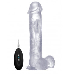 Прозрачный вибратор-реалистик Vibrating Realistic Cock 11  With Scrotum - 29,5 см.