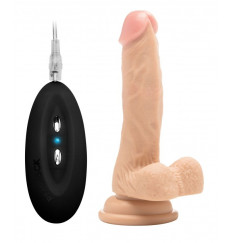 Телесный вибратор-реалистик Vibrating Realistic Cock 7  With Scrotum - 18 см.