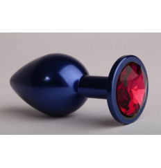 Синяя анальная пробка с красным стразом - 7,6 см.
