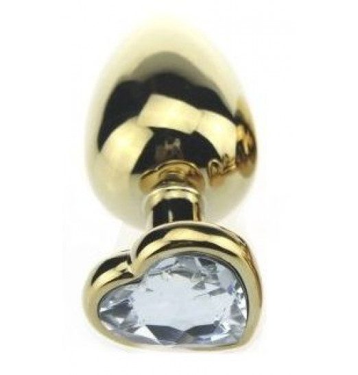 Золотистая пробка с прозрачным кристаллом-сердечком - 7,5 см.