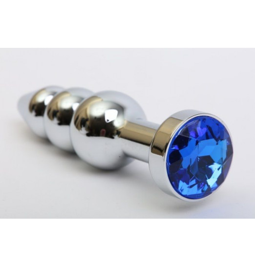 Серебристая анальная ёлочка с синим кристаллом - 11,2 см.