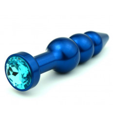 Синяя фигурная анальная пробка с голубым кристаллом - 11,2 см.