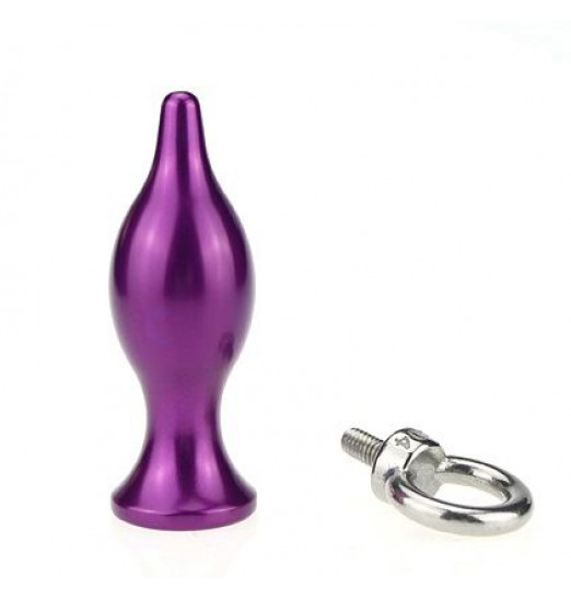 Фиолетовая металлическая анальная пробка с кольцом - 7 см.
