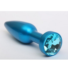 Большая синяя анальная пробка с голубым стразом - 11,2 см.