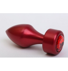 Красная анальная пробка с широким основанием и красным кристаллом - 7,8 см.