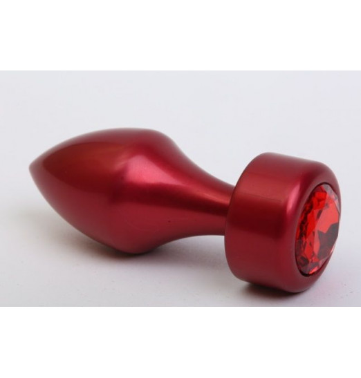 Красная анальная пробка с широким основанием и красным кристаллом - 7,8 см.