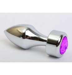 Серебристая анальная пробка с широким основанием и фиолетовым кристаллом - 7,8 см. Серебристая анальная пробка с широким основанием и фиолетовым кристаллом - 7,8 см.