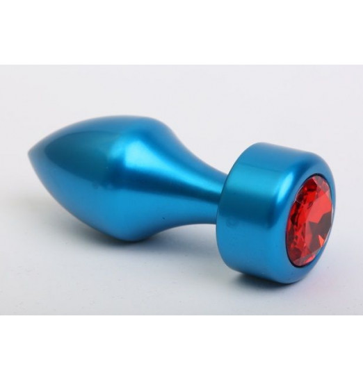 Синяя анальная пробка с красным стразом - 7,8 см. Синяя анальная пробка с красным стразом - 7,8 см.