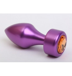 Фиолетовая анальная пробка с широким основанием и жёлтым кристаллом - 7,8 см.