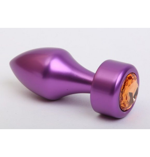 Фиолетовая анальная пробка с широким основанием и жёлтым кристаллом - 7,8 см. Фиолетовая анальная пробка с широким основанием и жёлтым кристаллом - 7,8 см.