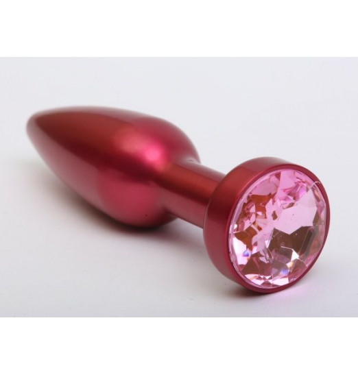 Большая красная анальная пробка с розовым стразом - 11,2 см.