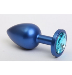 Синяя анальная пробка с голубым кристаллом - 8,2 см.