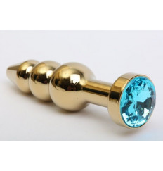 Золотистая анальная ёлочка с голубым кристаллом - 11,2 см.