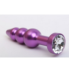Фиолетовая фигурная анальная ёлочка с прозрачным кристаллом - 11,2 см.