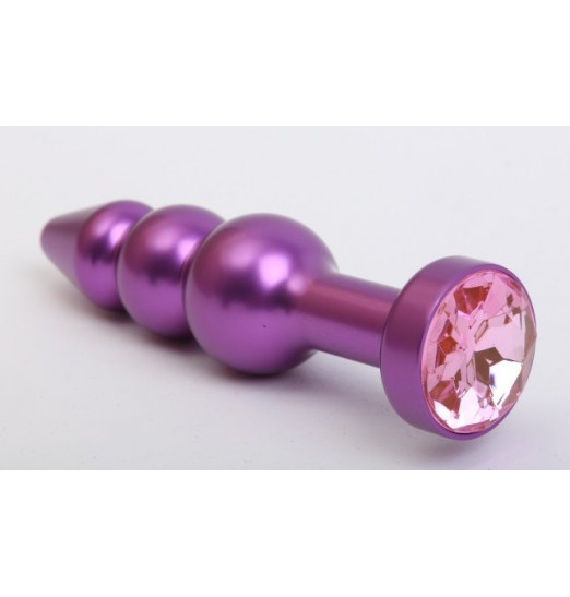 Фиолетовая фигурная анальная ёлочка с розовым кристаллом - 11,2 см.