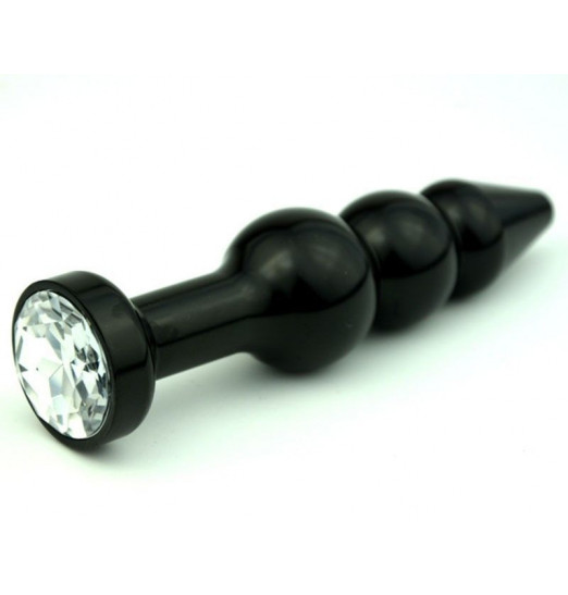 Чёрная анальная ёлочка с прозрачным кристаллом - 11,2 см.