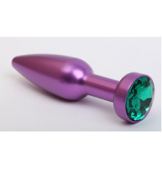 Фиолетовая анальная пробка с зелёным стразом - 11,2 см.