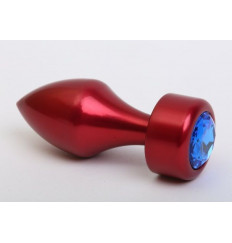 Красная анальная пробка с широким основанием и синим кристаллом - 7,8 см.