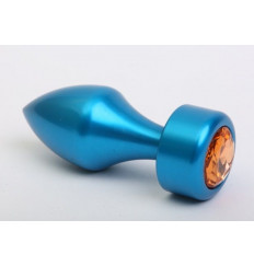 Синяя анальная пробка с жёлтым стразом - 7,8 см.