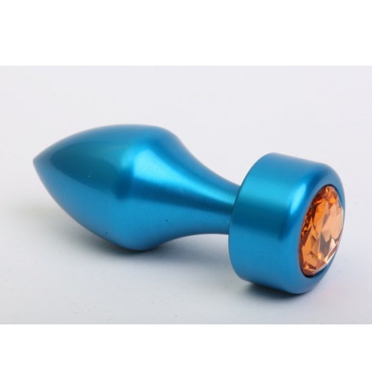 Синяя анальная пробка с жёлтым стразом - 7,8 см.