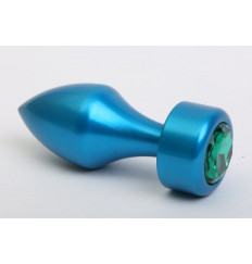 Синяя анальная пробка с зеленым стразом - 7,8 см.