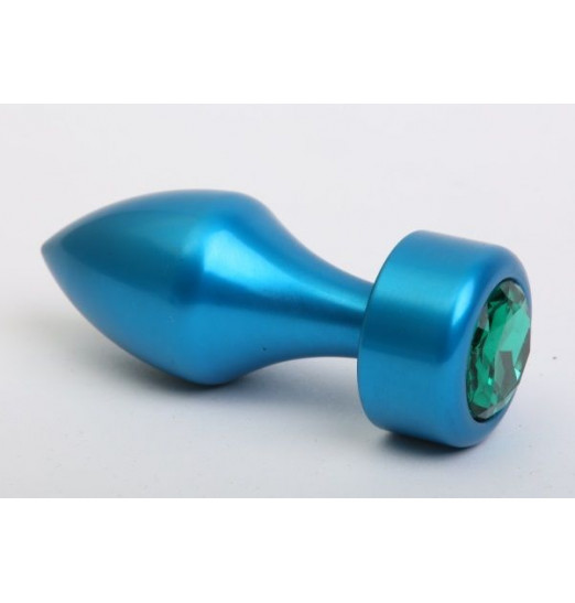 Синяя анальная пробка с зеленым стразом - 7,8 см. Синяя анальная пробка с зеленым стразом - 7,8 см.