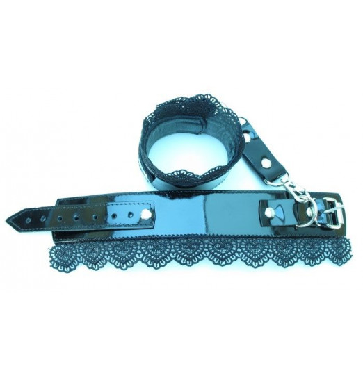 Изысканные чёрные наручники с кружевом