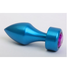 Синяя анальная пробка с фиолетовым стразом - 7,8 см.