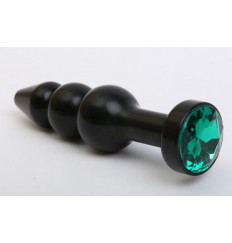 Чёрная анальная ёлочка с зеленым кристаллом - 11,2 см.