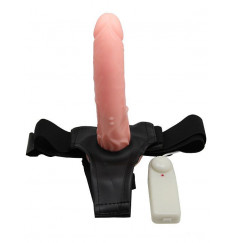 Телесный страпон с усиками и ротацией - 18 см.